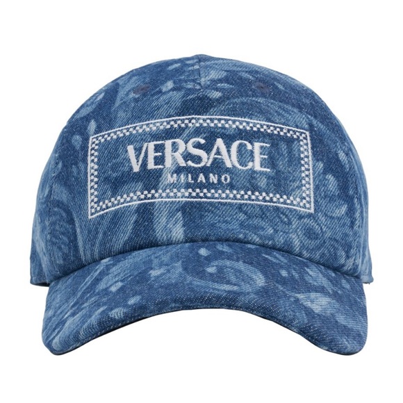 Versace NWT Embroidered Logo Barocco Print Denim Baseball Hat - Picture 2 of 7